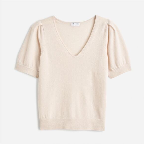 Madewell Cashmere V Neck Puff Sleeve Sweater Top Shirt 2024 NT005 Small Neutral - Picture 1 of 11